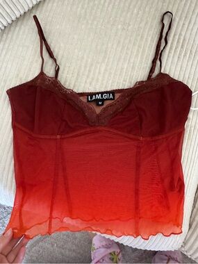 I.AM.GIA Ombre Red to Burnt Orange Lace-Trim Cami
